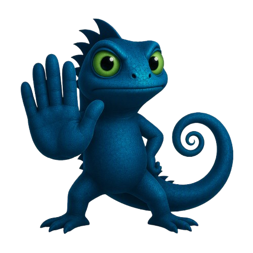 Holi, la mascotte HoliRisk, la main levée en signe d'arrêt